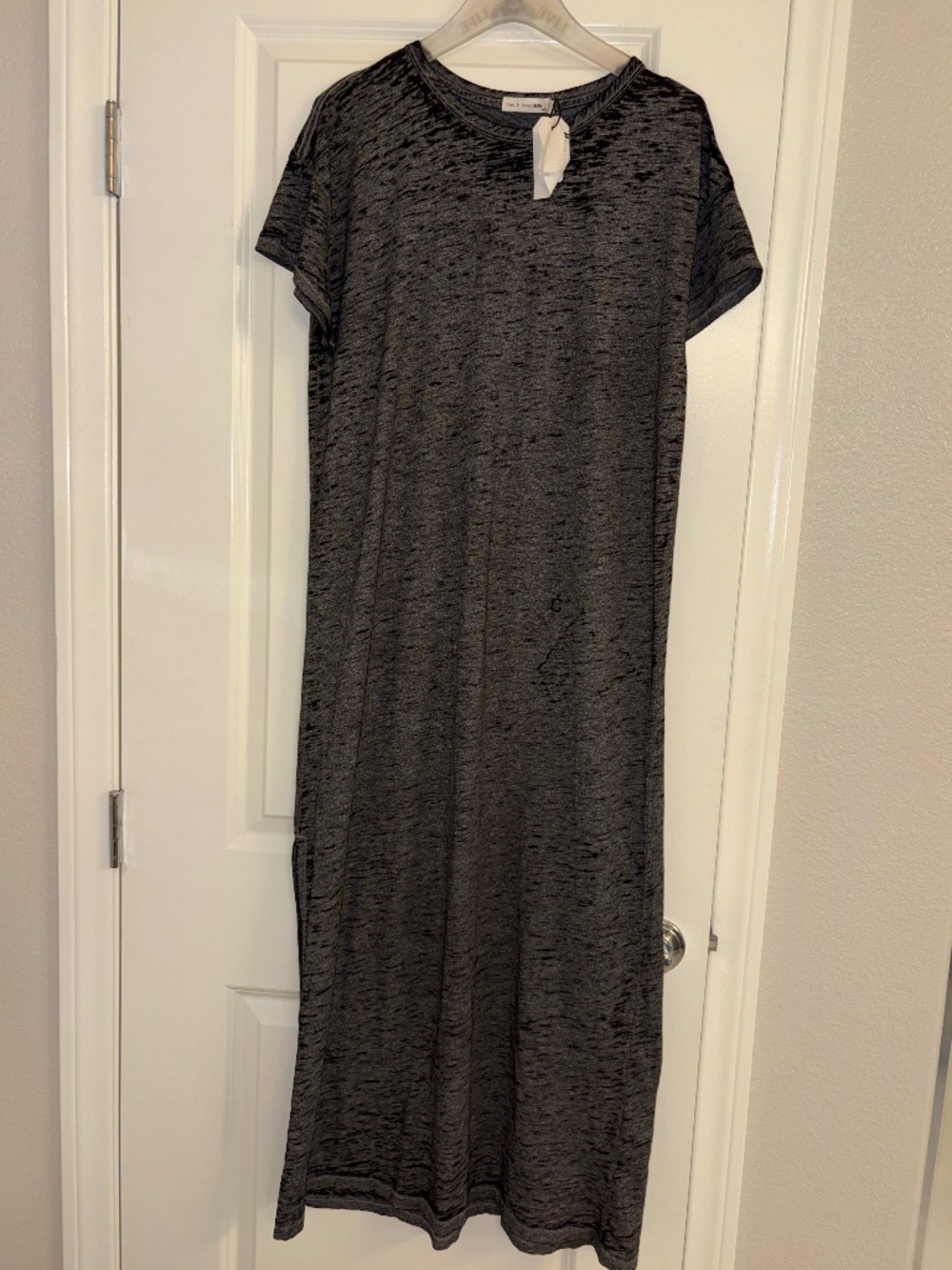 RAG&BONE Dark Heather Gray Burnout Short Sleeve Side Split Maxi Dress Size M